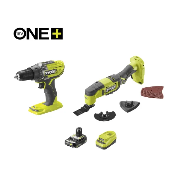 Набор аккумуляторного инструмента RYOBI ONE+ R18CK2G-1C20G 18 В: дрель-шуруповёрт, реноватор, АКБ, ЗУ