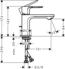 Смеситель для раковины Hansgrohe Rebris S 80 CoolStart 72584000, с металлическим сливным гарнитуром, хром