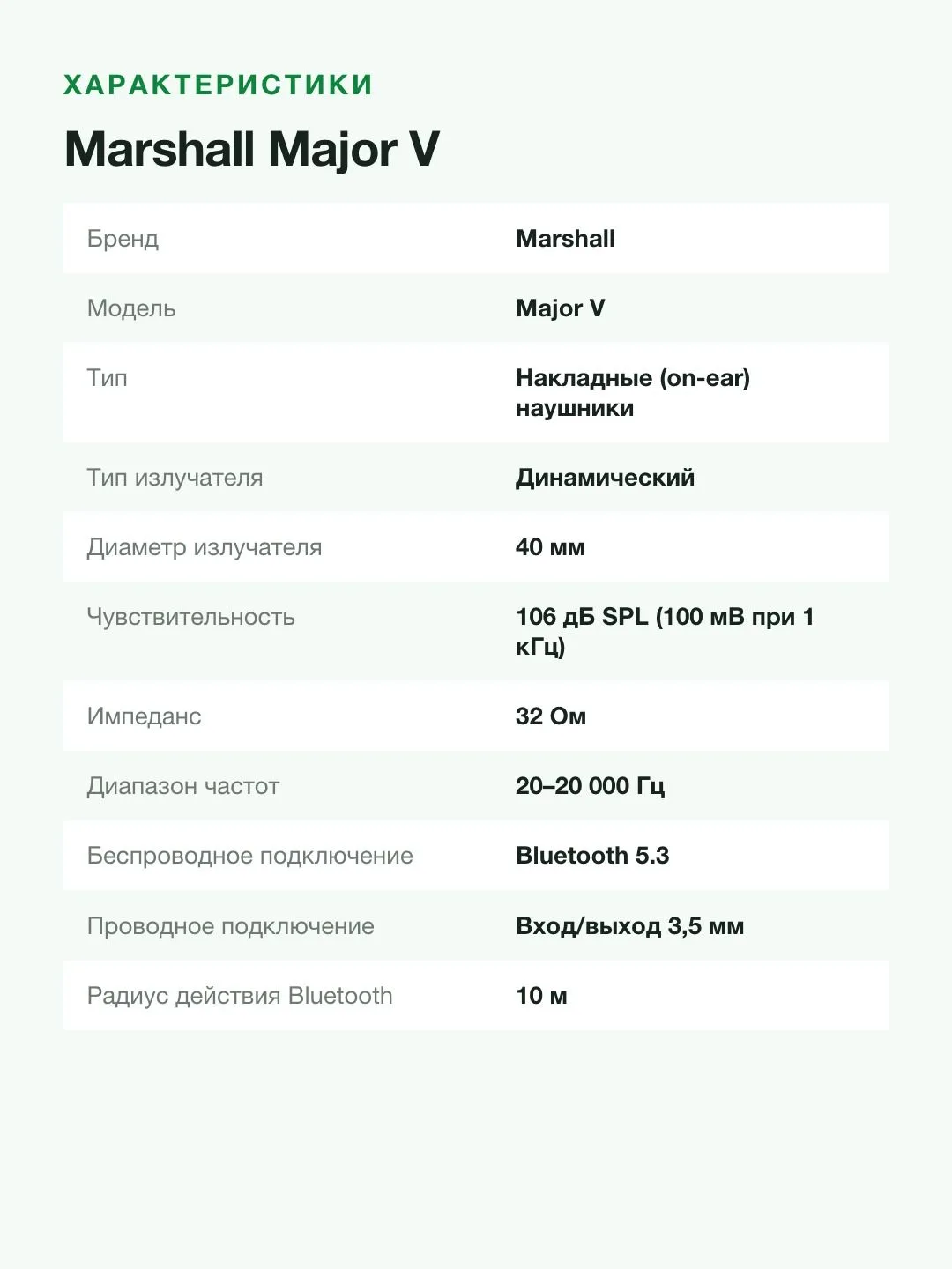 Наушники Marshall "Major V", накладного типа, активное шумоподавление, Bluetooth 5.3 — фото 5 из 8