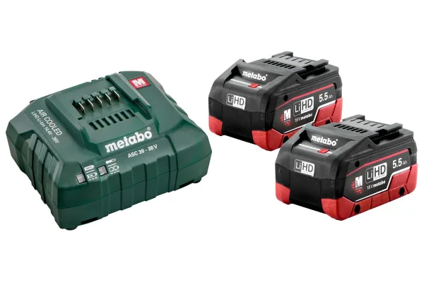 Набор аккумуляторный Metabo 685122000, 2 аккумулятора LiHD 18 V/5.5 Ah + ЗУ ASC 55