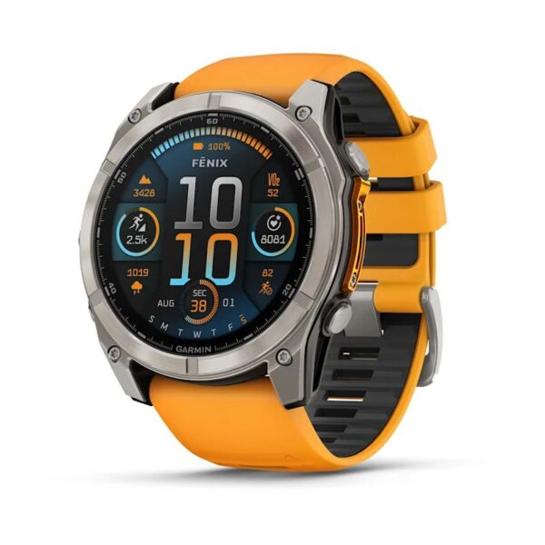 Умные часы премиум класса Fenix 8 51 mm AMOLED Sapphire Titanium with Spark Orange/Graphite Silicone Band 010-02905-10