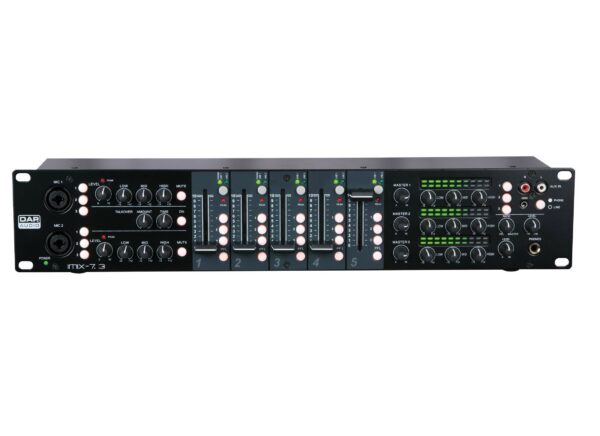 Зональный микшер DAP Audio IMIX-7.3, 3 зоны, 5 каналов, 19'', 2U, XLR 3pin / RCA, IN: 11x Line / 3x Phono, 2x Mic