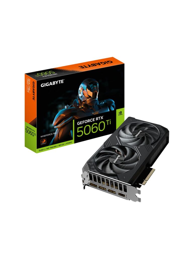 Видеокарта GIGABYTE GeForce RTX 5060 Ti WINDFORCE 16G 16 Гб черная, GV-N506TWF2-16GD