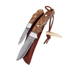 Набор из двух ножей: дамасского с фиксированным клинком и дамасского складного Messer-Set Damast Wurzelholz от Parforce