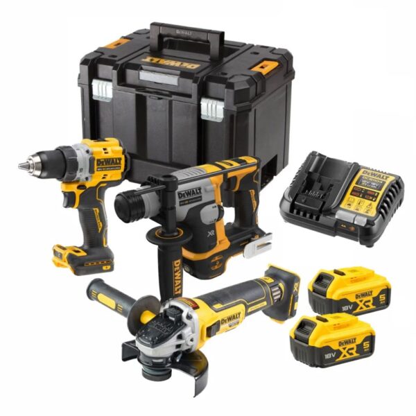 Аккумуляторный набор DEWALT DCK355P2T: дрель-шуруповерт DCD800 + перфоратор DCH172 + УШМ DCG405, 2 АКБ