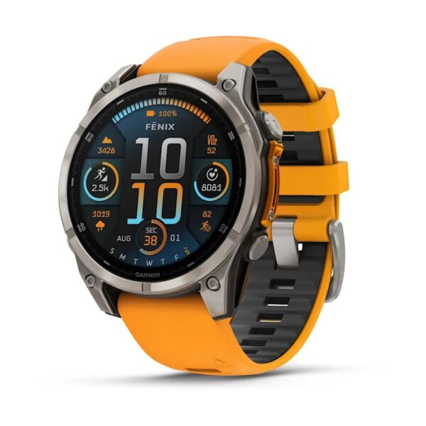Умные часы Garmin Fenix 8 47 mm, AMOLED Sapphire, Titanium with Spark Orange Graphite Silicone Band (010-02904-11)