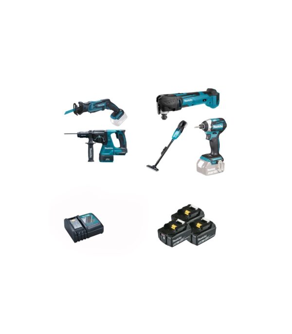 Комплект из 5 машин MAKITA 18 В DLX5045TJ (DTD154 + DHR243 + DTM51 + DJR183 + DCL180)